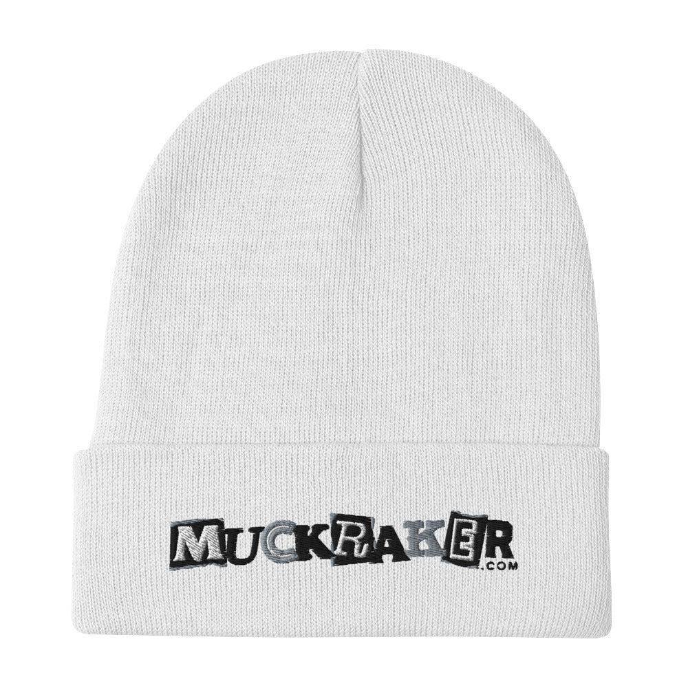 Muckraker Embroidered Beanie White
